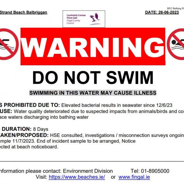 Do not swim Balbriggan 26 June 2023