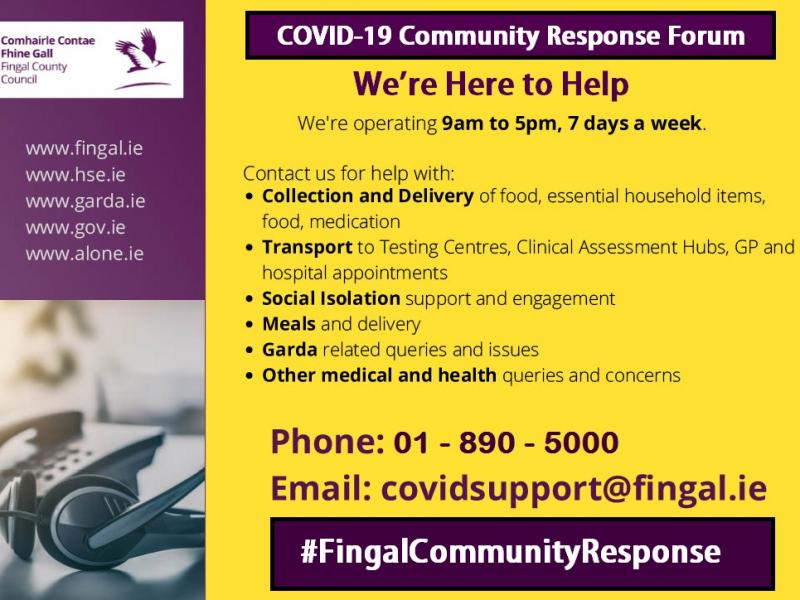 Graphic outlining services available from the Fingal COVID-19 Community Response Forum